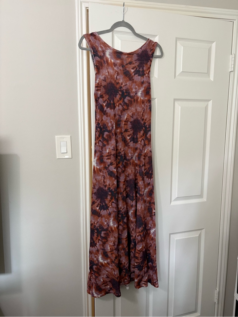 Zara Tie Dye Maxi Dress Size Small Brown Purple Boho Festival Flowy Stretch Knit